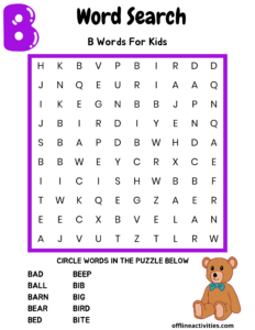 Word Search Game -B Words For Kids - Offline Activities