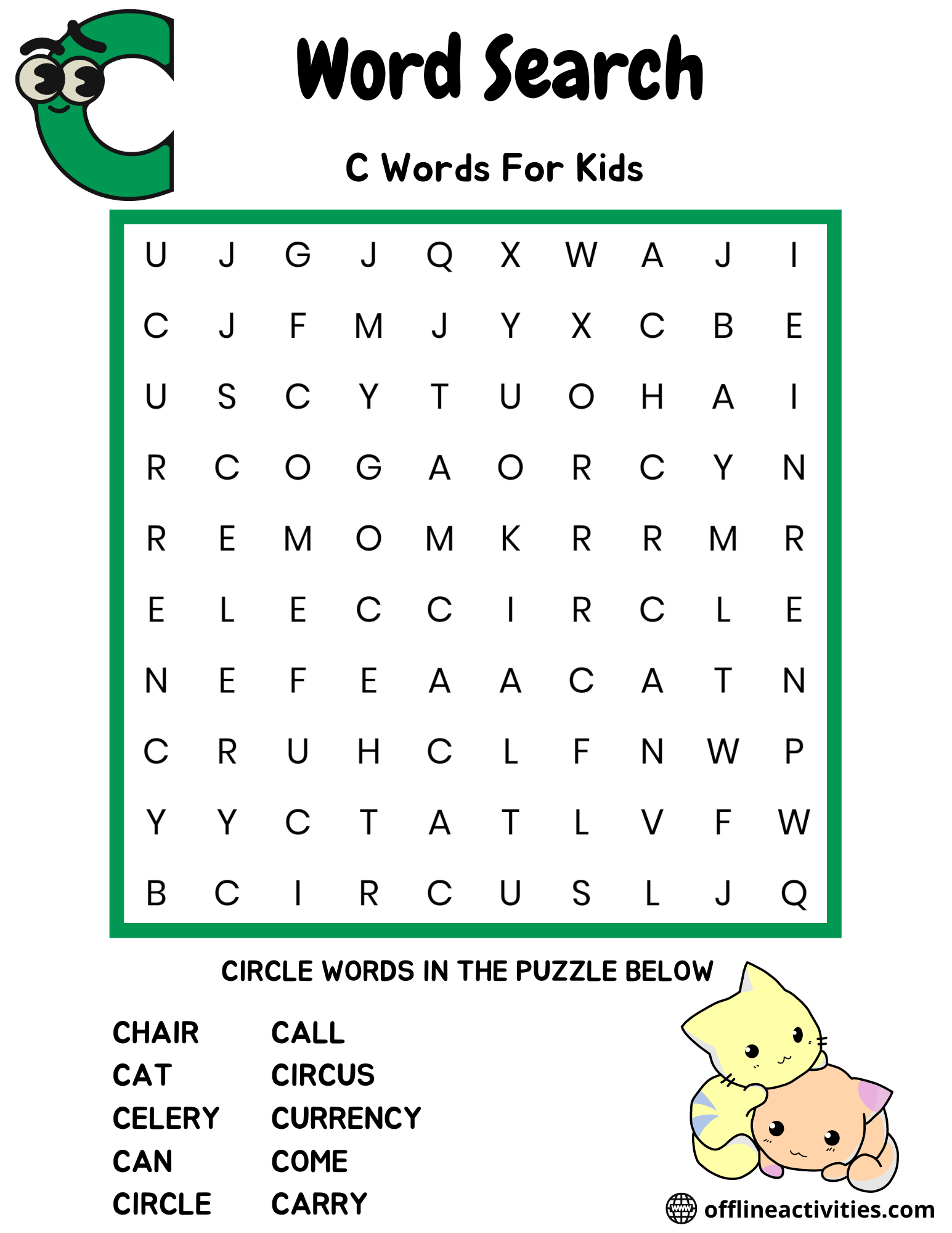 Word Search Puzzles For Kids - Offline Activities