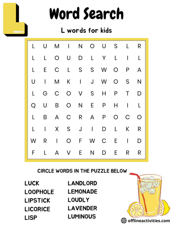 Word Search Puzzles For Kids - Offline Activities