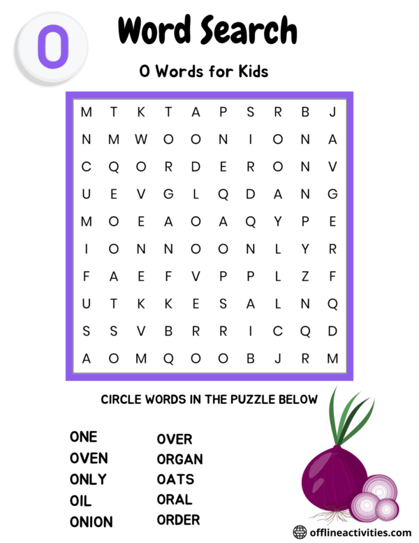 Free Printable Word Searches- O words for kids - Offline Activities