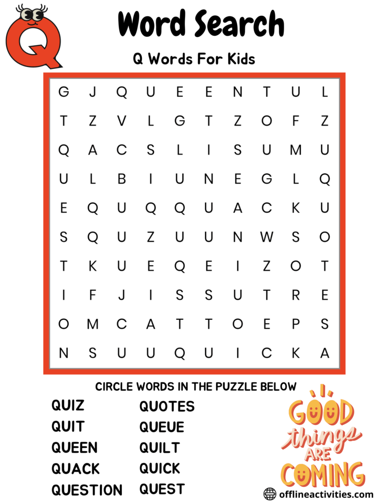 Word Search Puzzles Online-Q words for kids - Offline Activities