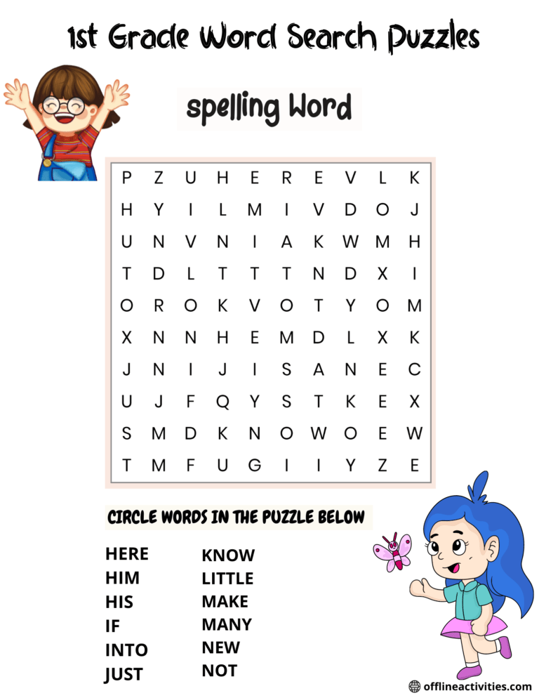 Word Searches Printable- Spelling Word - Offline Activities