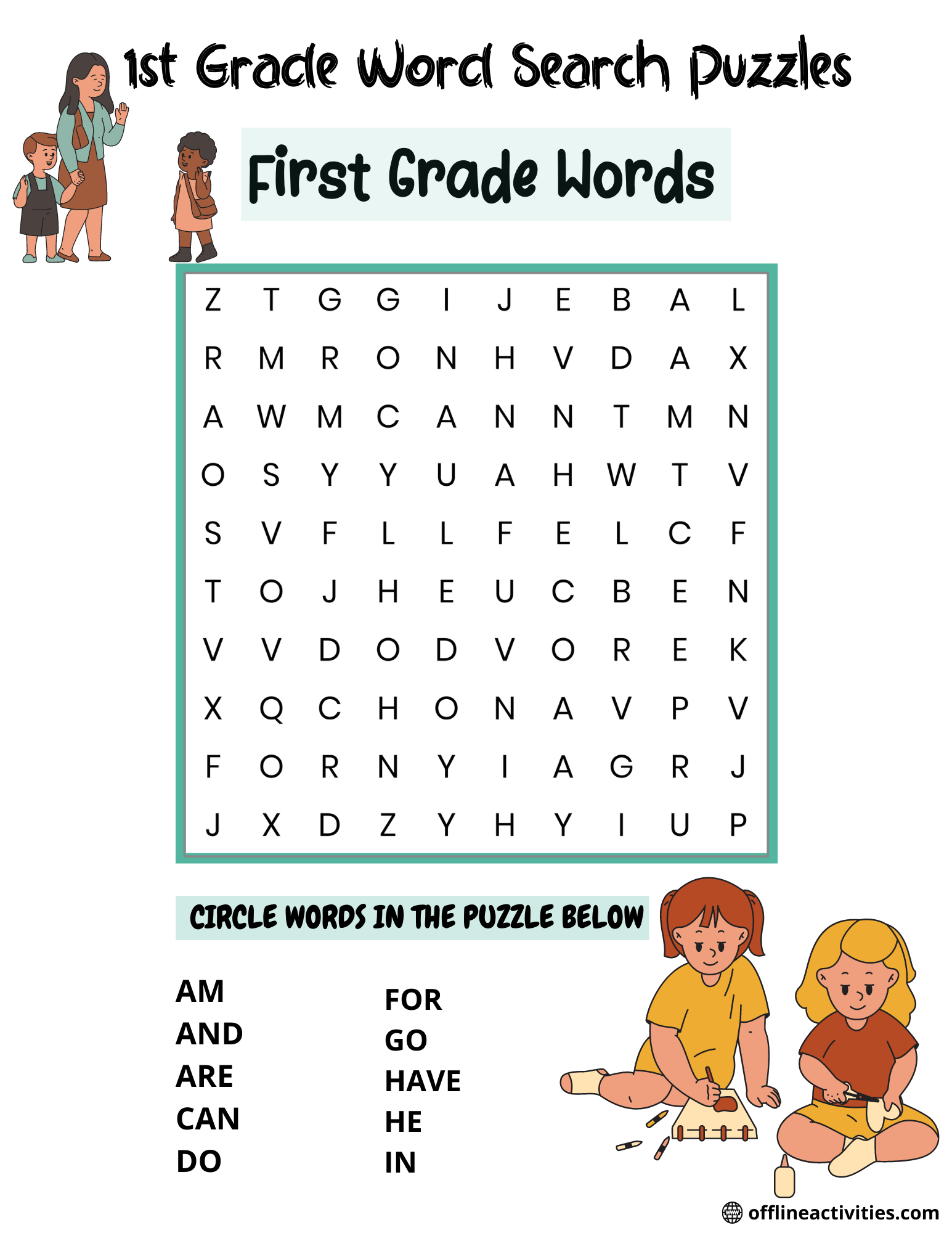 Word Search Games Free- First Grade Words - Offline Activities