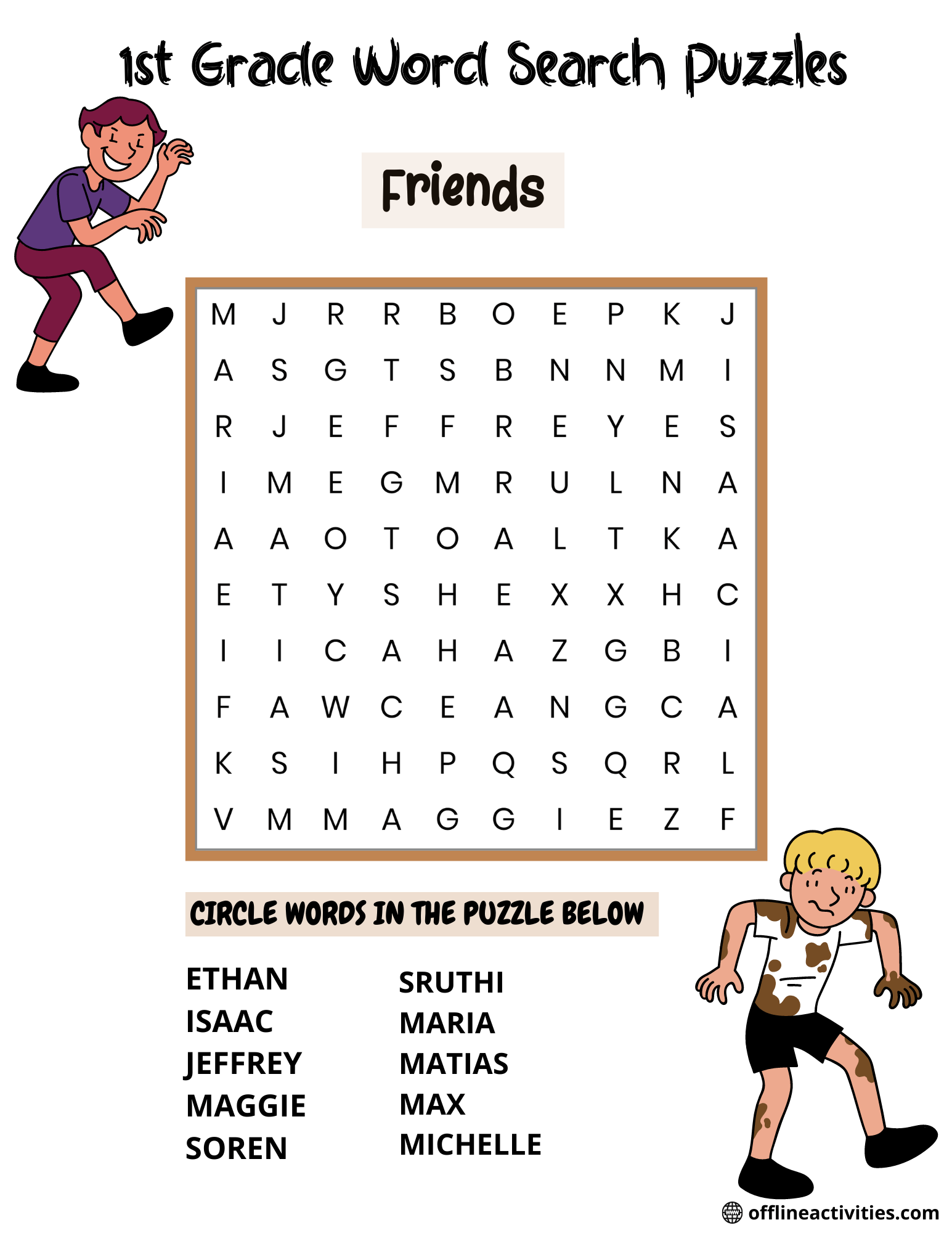 1st Grade Word Search Puzzles- Friends - Offline Activities