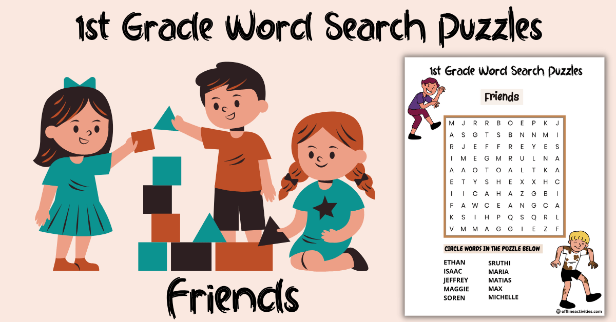 1st Grade Word Search Puzzles- Friends