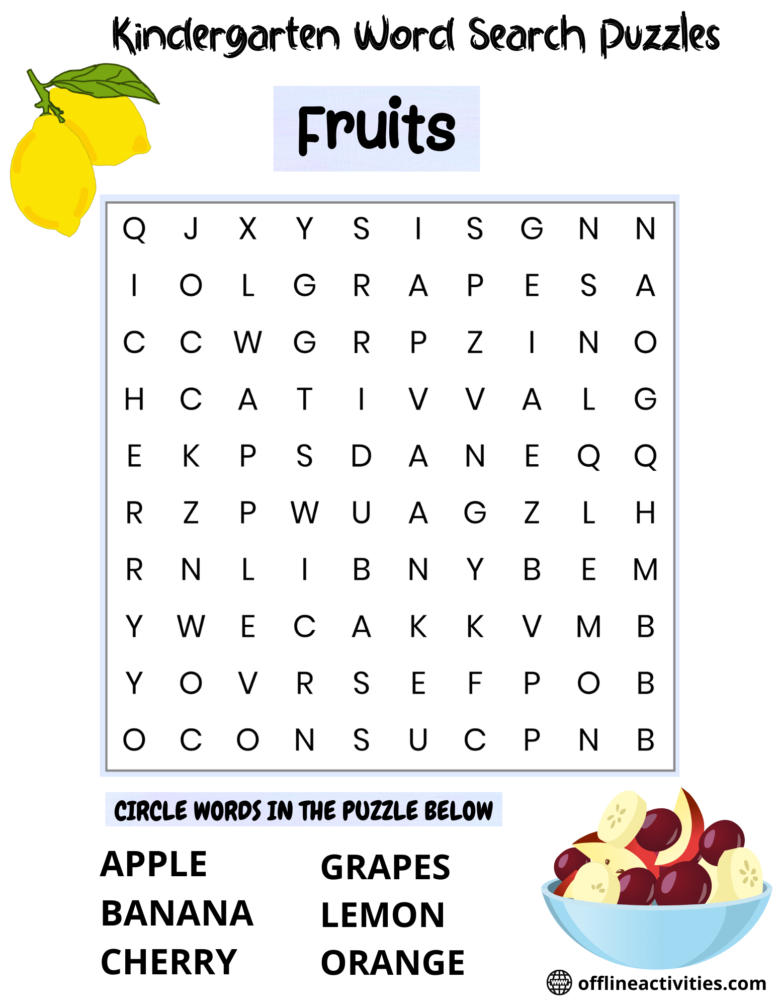 game of word search – Fruits - Offline Activities