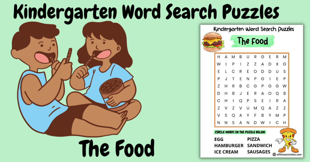 Kindergarten Word Search Puzzles The Food Offline Activities