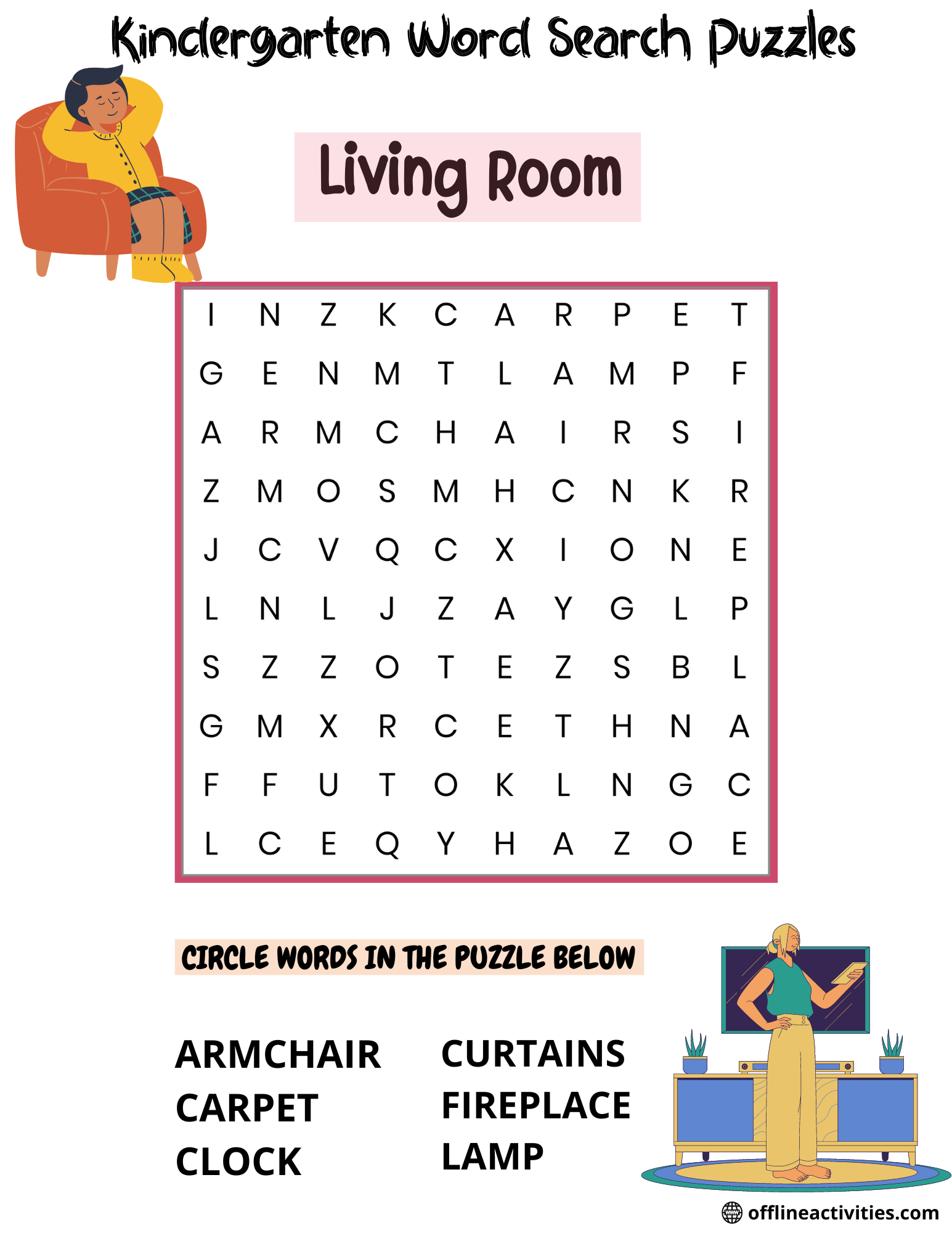 Word Search Free Games – Living Room - Offline Activities