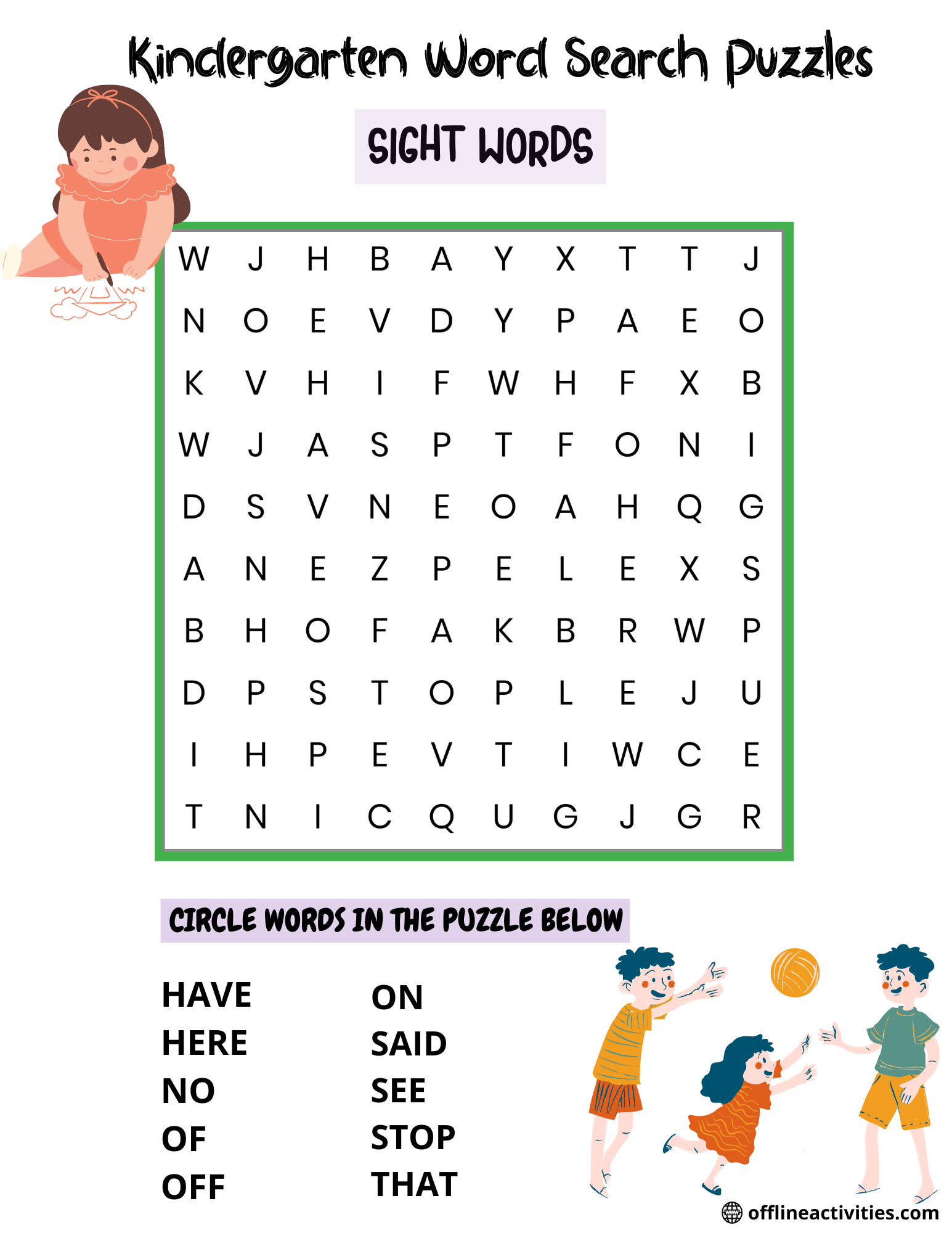 Word Search to Download – Sight Words - Offline Activities