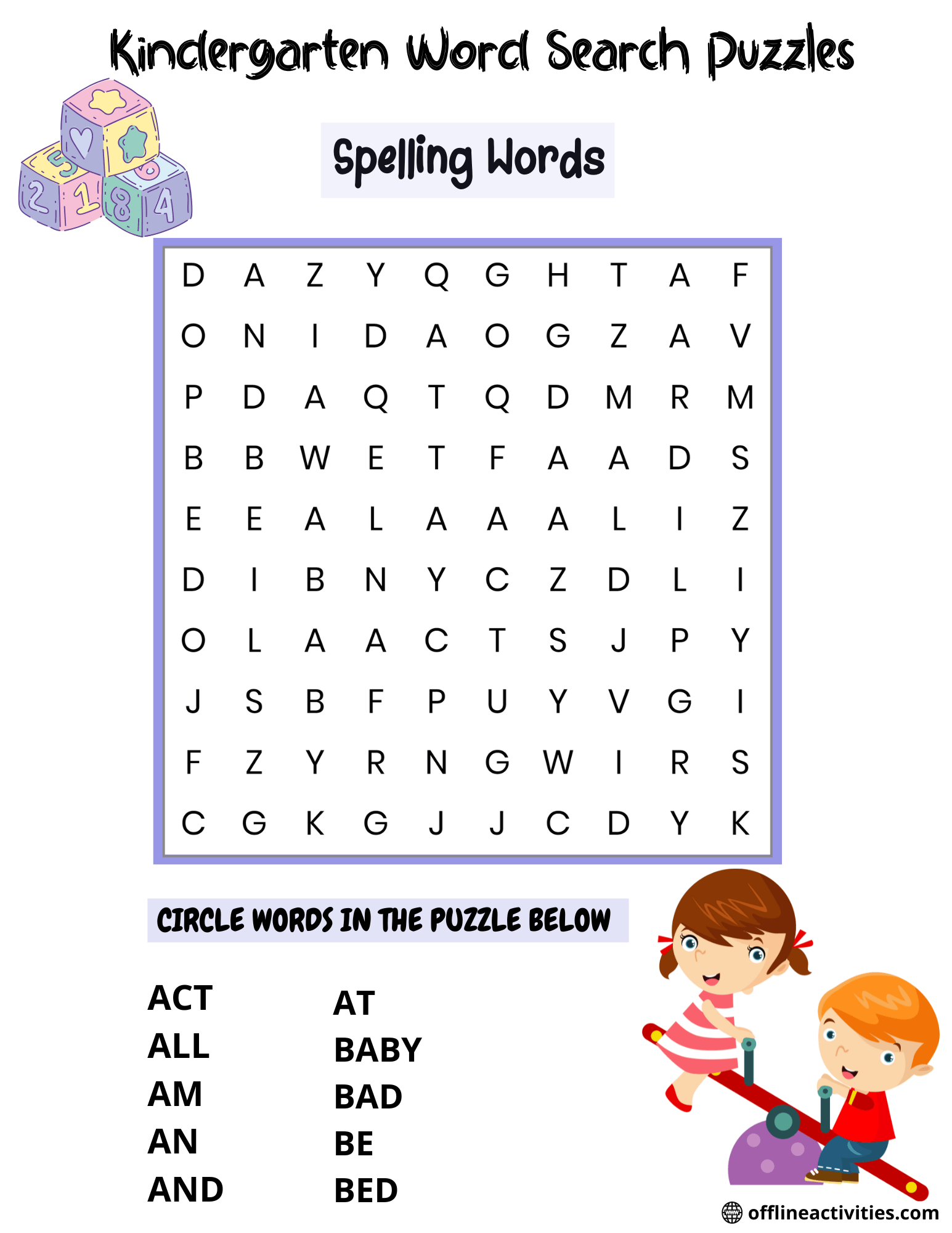 Game of Word Search– Spelling Words - Offline Activities