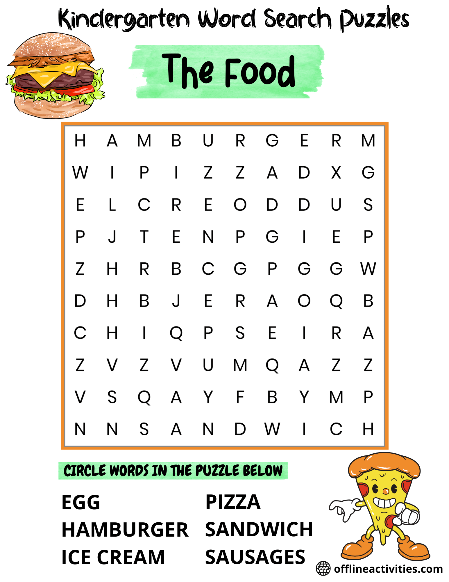 Kindergarten Word Search Puzzles – The Food - Offline Activities