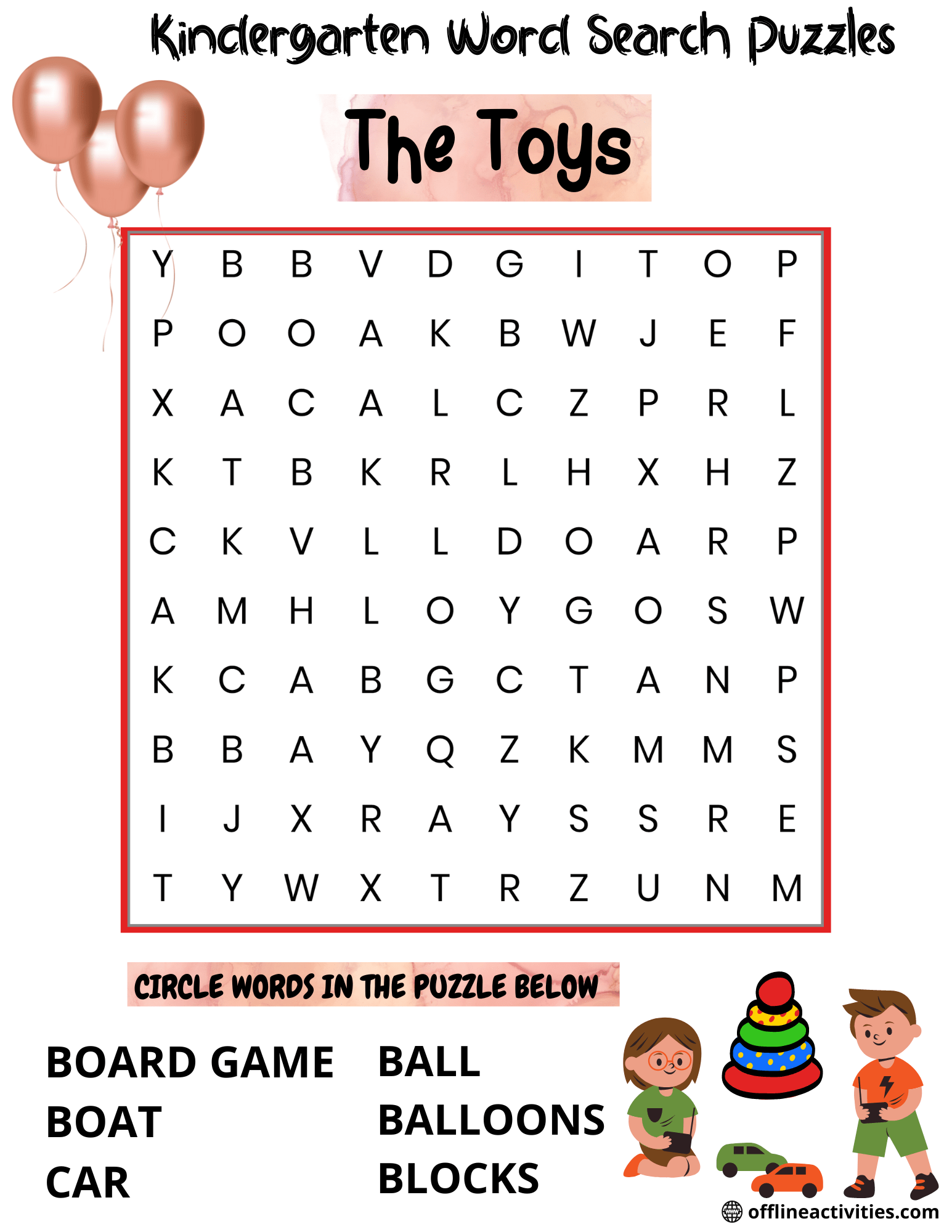 The Word Search Puzzle – The Toys - Offline Activities