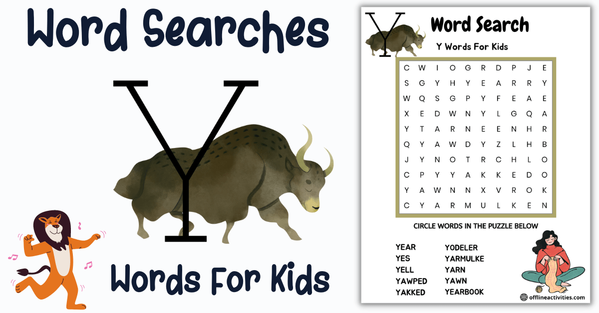 Puzzle Find The Words-Y Words for Kids