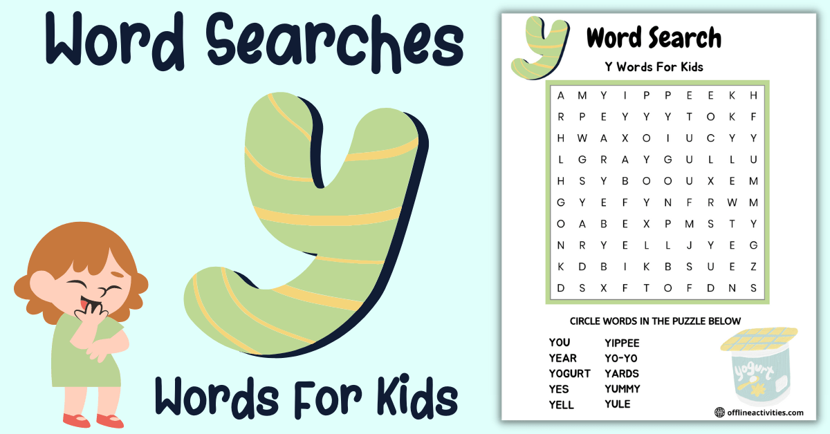 Word Search for Kindergarteners-Y words for kids