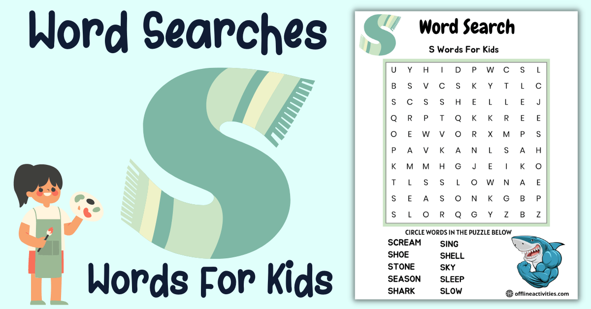 Word Search for Kindergarteners-S  Words for Kids